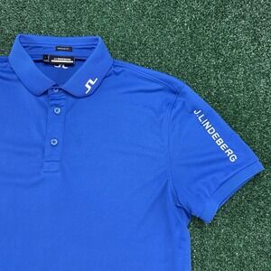 J. Lindeberg Polo Men's Short Sleeve Shirt Size Large Blue Regular Fit Stretch